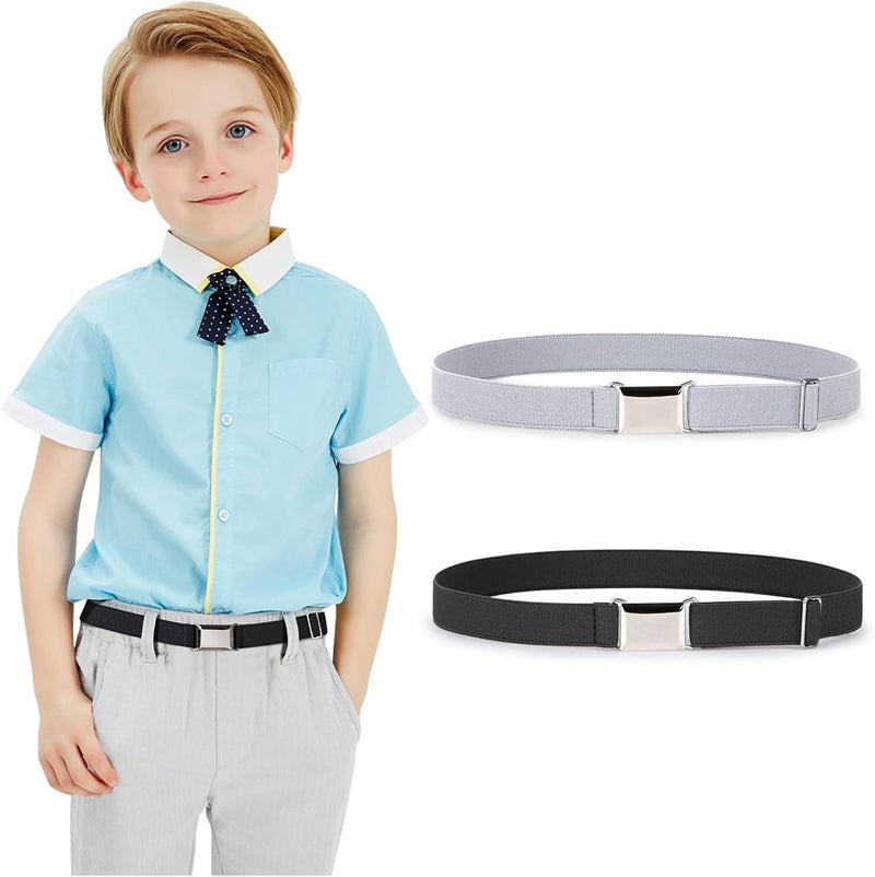 Jas. Good Kids Toddler Belt Elastic Stretch Adjustable Belt for Boys and Girls with Silver Square Buckle 2 Pack - Image 1